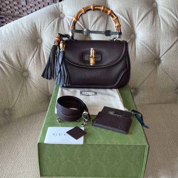 New Gucci bamboo leather top handle bag - Picture 10 of 13